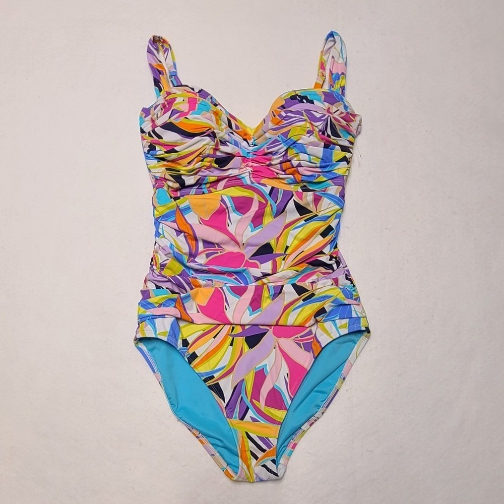 Bleu Rod Beattie Women's Abstract Floral Ruched One Piece Swimsuit Multicolor 10